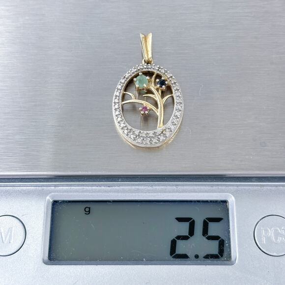 Estate Ross Simons Vermeil Sterling Silver 925 Gemstone Tree Pendant - Picture 8 of 8